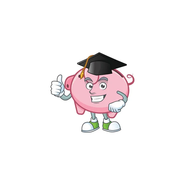 Gelukkig en trots op piggy bank dragen van een zwarte graduation hoed — Stockvector