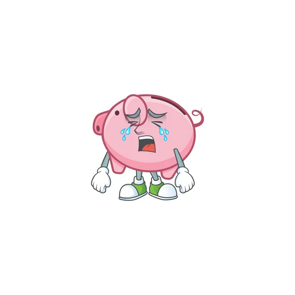 Sad of piggy bank cartoon mascot style — Stock Vector