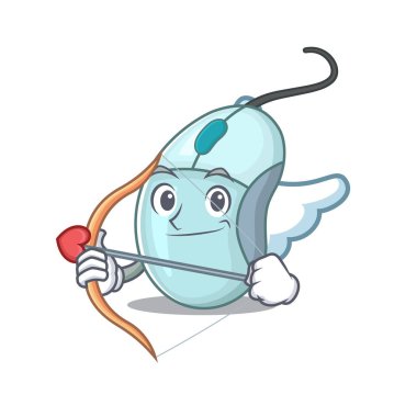 Oku ve kanatları olan romantik bilgisayar faresi Cupid çizgi film karakteri