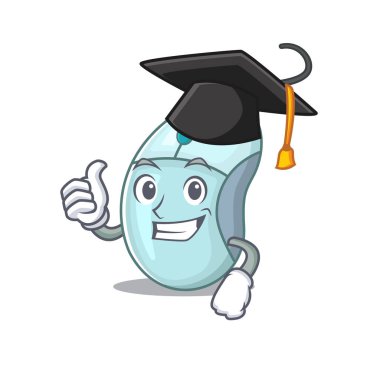 Mutlu ve gururlu bilgisayar faresi siyah mezuniyet şapkası takıyor.