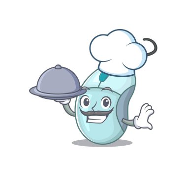 bir bilgisayar faresi olarak dizayn edilen çizgi film dizaynı tepside yemek yiyor.