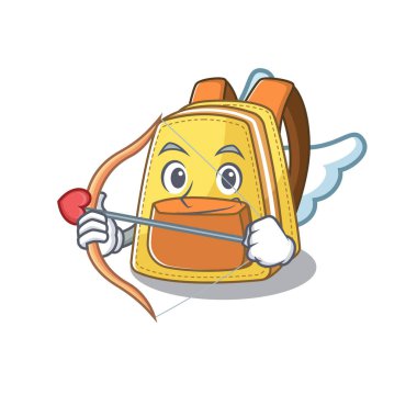 Romantik çocukların okul çantası. Oklu ve kanatlı aşk tanrısı çizgi film karakteri.