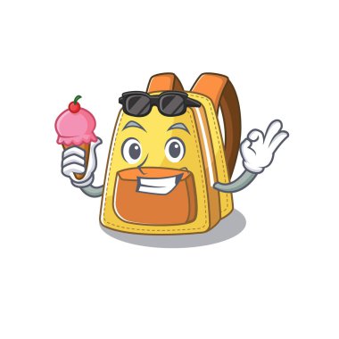 Kids school backpack mascot cartoon design with ice cream