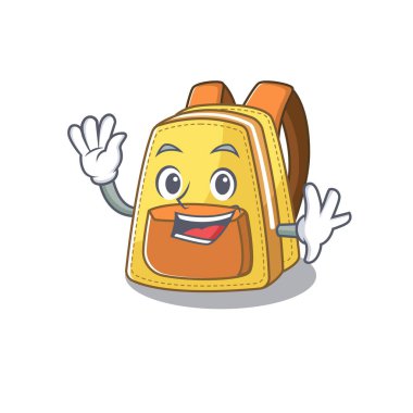 Waving friendly kids school backpack cartoon character design