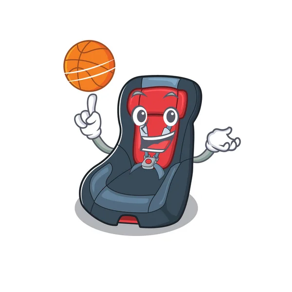 Une image de mascotte de personnage de dessin animé siège auto bébé jouer au basket-ball — Image vectorielle