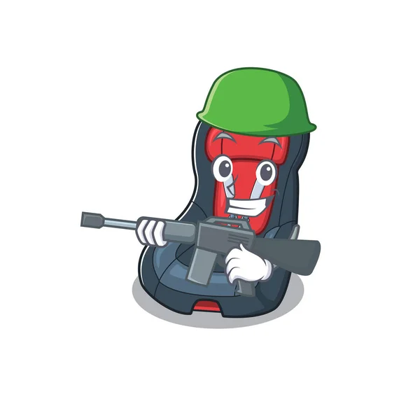 Sebuah desain kartun kursi bayi Tentara dengan senapan mesin - Stok Vektor