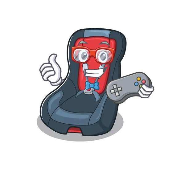 Smiley gamer assento de carro do bebê estilo mascote desenhos animados — Vetor de Stock