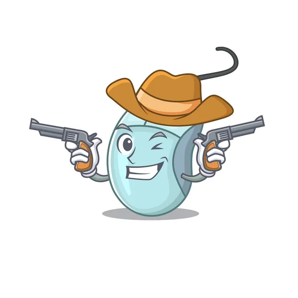 Ratón de ordenador vestido como un vaquero con armas — Vector de stock