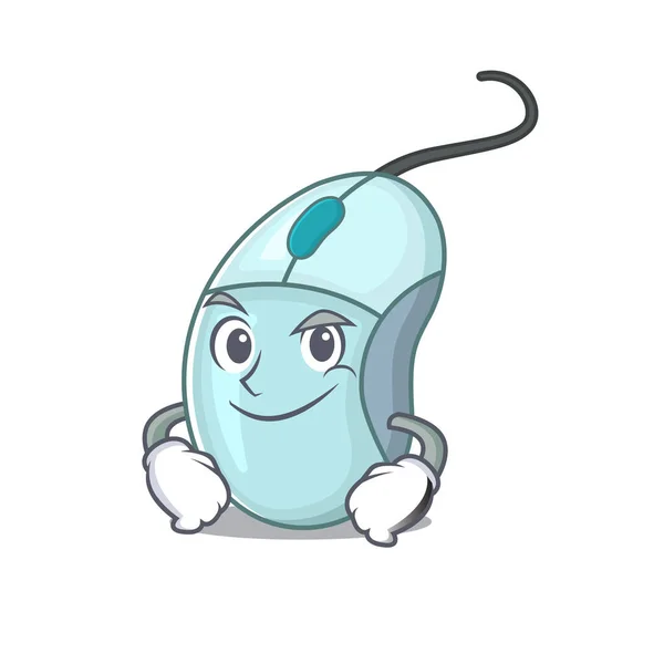 Cool personaje de la mascota del ratón de ordenador con cara sonriente — Vector de stock