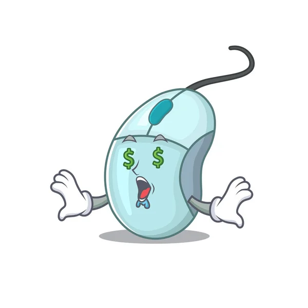 Feliz rato rico computador com dinheiro olho desenho animado personagem estilo — Vetor de Stock
