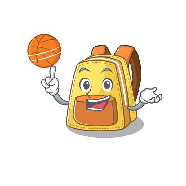 Uma imagem mascote de crianças escola mochila personagem cartoon jogar basquete —  Vetores de Stock