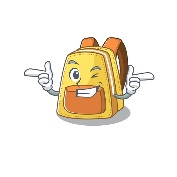Design de desenhos animados mascote de mochila escolar para crianças com olho de piscar — Vetor de Stock