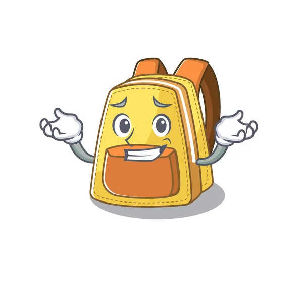 Super engraçado Grinning crianças escola mochila mascote estilo cartoon — Vetor de Stock