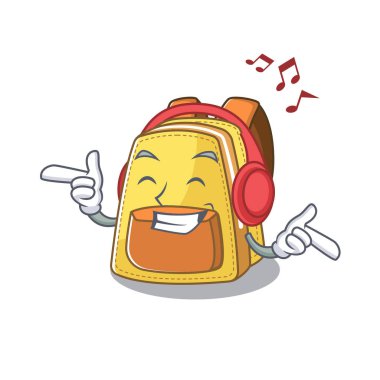 Listening music kids school backpack mascot cartoon character design