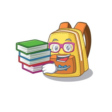 Cool and clever Student kids school backpack mascot cartoon with book