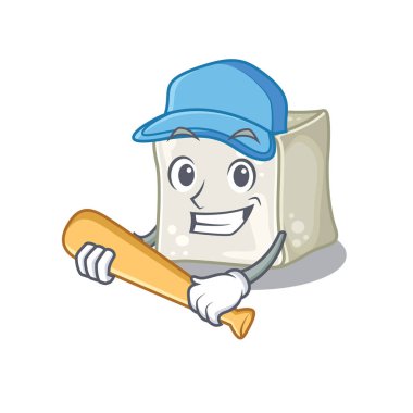 Sporty sugar cube cartoon character design with baseball