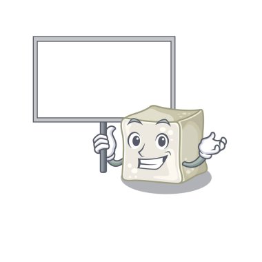 A cute picture of sugar cube cute cartoon character bring a board