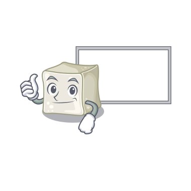 Thumbs up of sugar cube cartoon design with board