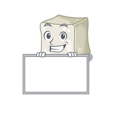 A cute picture of sugar cube grinning with board
