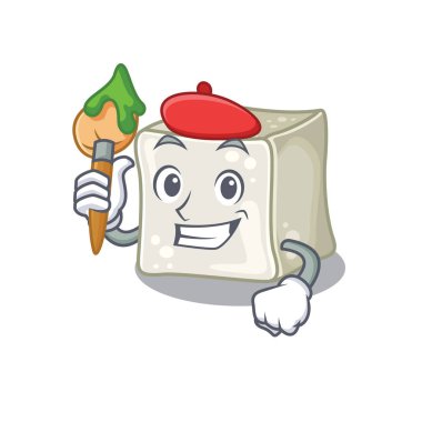 Cartoon character of sugar cube Artist with a brush