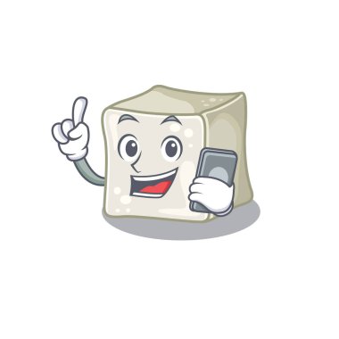 Cartoon design of sugar cube speaking on a phone