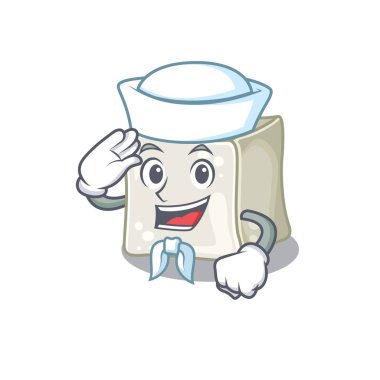 A mascot design of sugar cube Sailor wearing hat