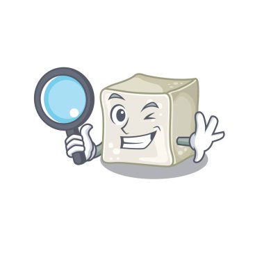 Cool and Smart sugar cube Detective cartoon mascot style