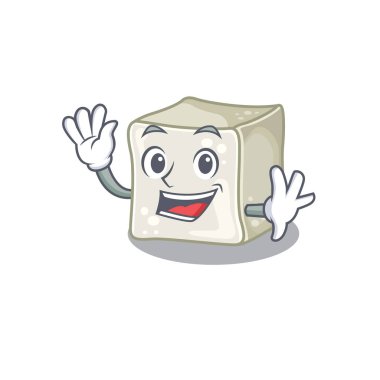 Waving friendly sugar cube cartoon character design