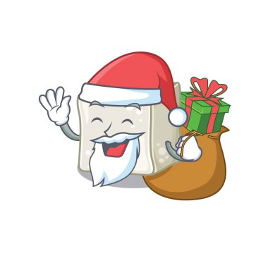Santa sugar cube Cartoon character design having box of gift