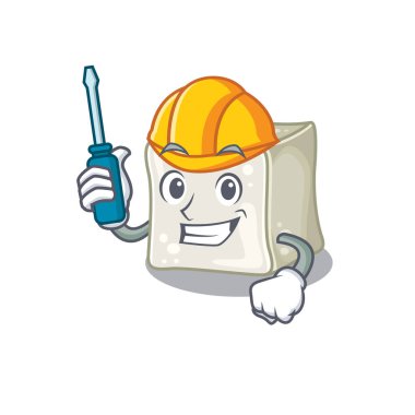 Cool automotive sugar cube in cartoon character style