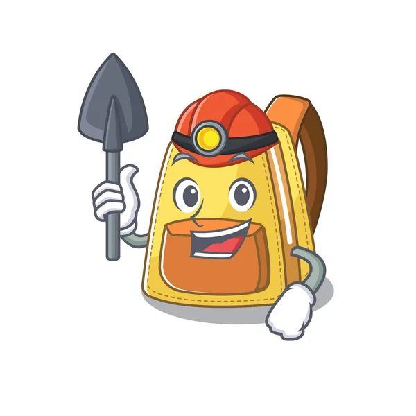 Cool clever Miner kids school backpack cartoon character design — 스톡 벡터
