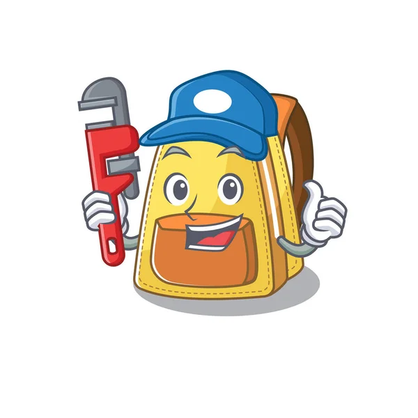 Cool Plumber kids school backpack on mascot picture style — Stock Vector