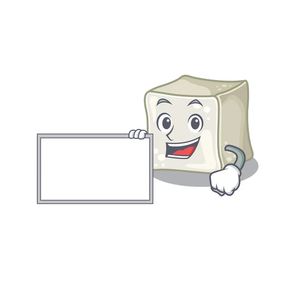 Funny sugar cube cartoon character design style with board — Stock vektor