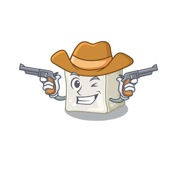 Cubo de açúcar vestido de cowboy com armas —  Vetores de Stock