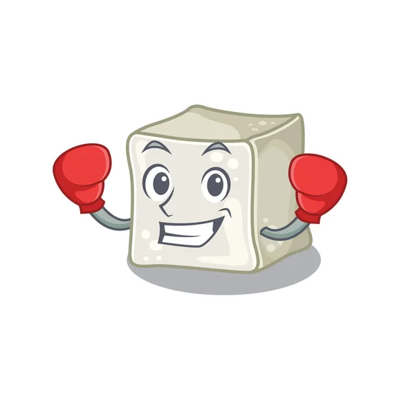Estilo de personaje de mascota de cubo de azúcar boxeo deportivo — Archivo Imágenes Vectoriales