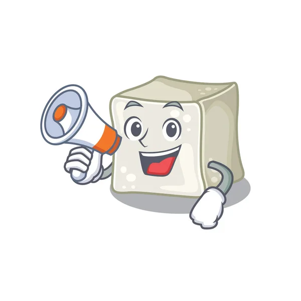 Un icono del cubo de azúcar que tiene un megáfono — Vector de stock