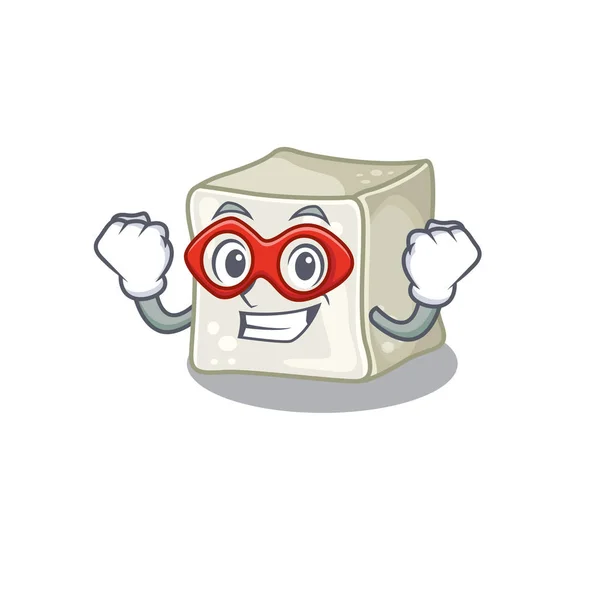 Smiley mascota del cubo de azúcar vestido como un superhéroe — Vector de stock