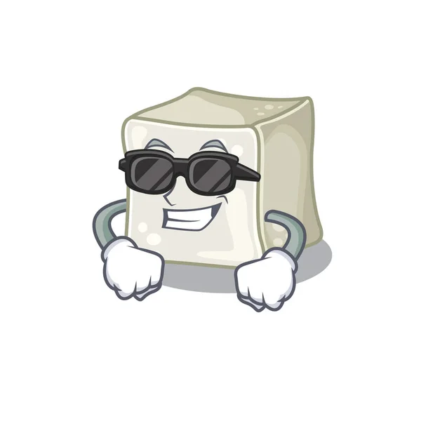 Super fresco personaje de cubo de azúcar con gafas negras — Vector de stock