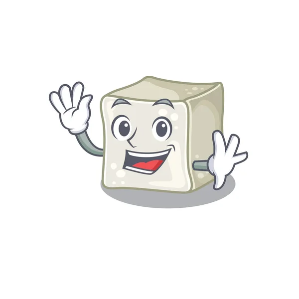 Waving friendly sugar cube cartoon character design — Stock vektor