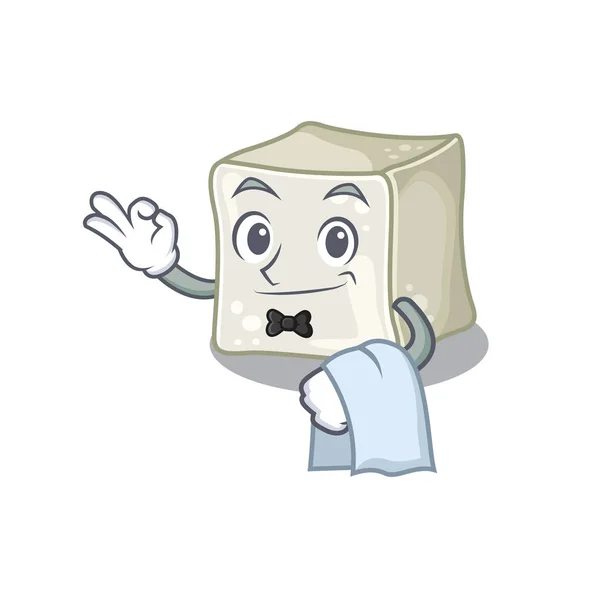 Cubo de azúcar amistoso Caracter stand as a Waiter character — Vector de stock