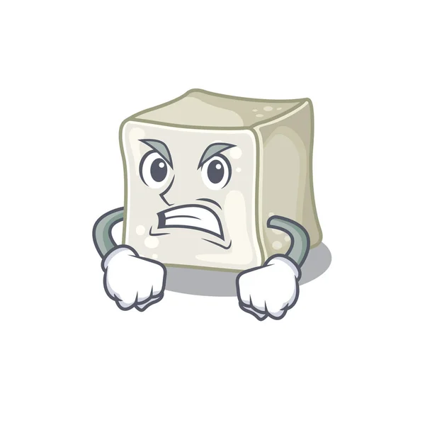 Azúcar cubo de dibujos animados diseño de personajes con cara enojada — Vector de stock
