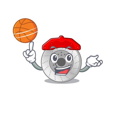 A mascot picture of car brake cartoon character playing basketball