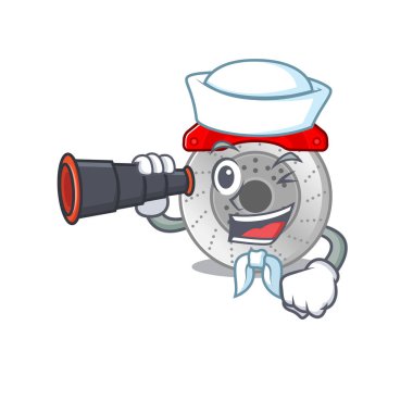 Car brake cartoon happy Sailor style with binocular