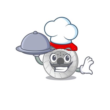 Çizgi film dizaynı araba freni tepsisinde yemek bulunduran bir aşçı