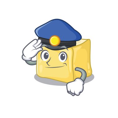 Kremalı karikatür maskotu polis memuru rolünde.