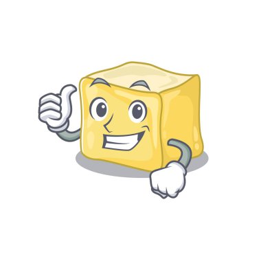 Neşeli kremalı tereyağı Başparmak hareketi yapıyor.