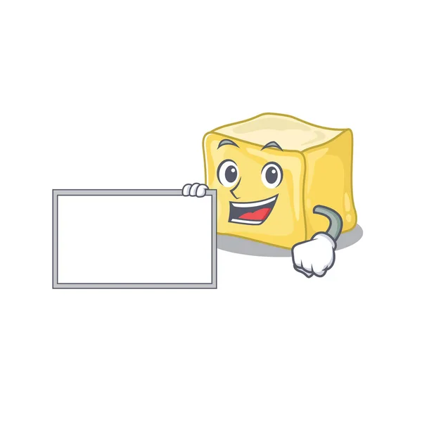 Vtipné krémové máslo kreslený charakter design stylu s deskou — Stockový vektor