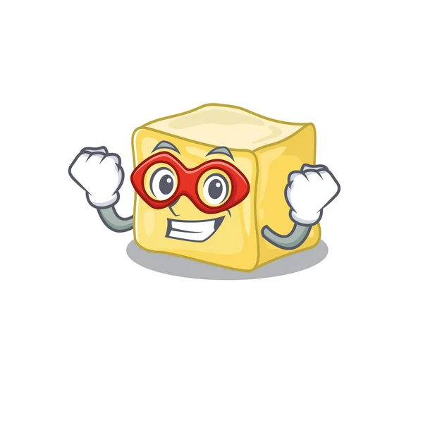 Smiley mascota de mantequilla cremosa vestida como un superhéroe — Vector de stock