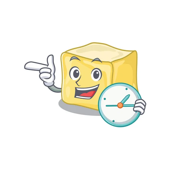 Caricatura carácter estilo cremoso mantequilla tener reloj — Vector de stock