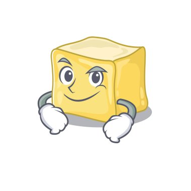 Havalı, kremalı, maskotumsu, sırıtan yüzlü karakter.
